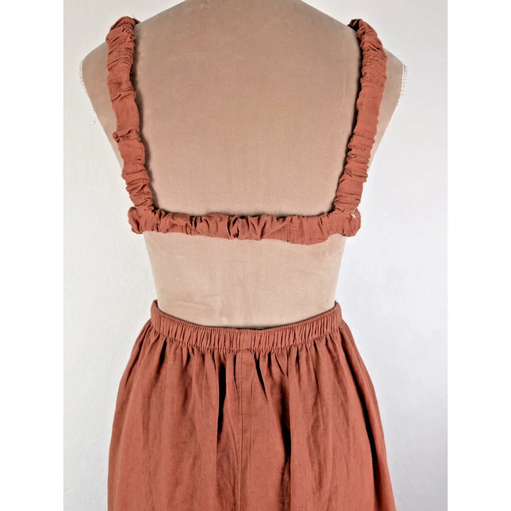 Abercrombie & Fitch Scrunchie Tiered Cutout Waist Maxi Dress Small Rust Orange